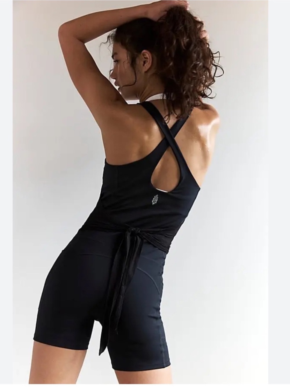 FP Movement by Free People] Black Crossback Romper Jumpsuit with side pockets